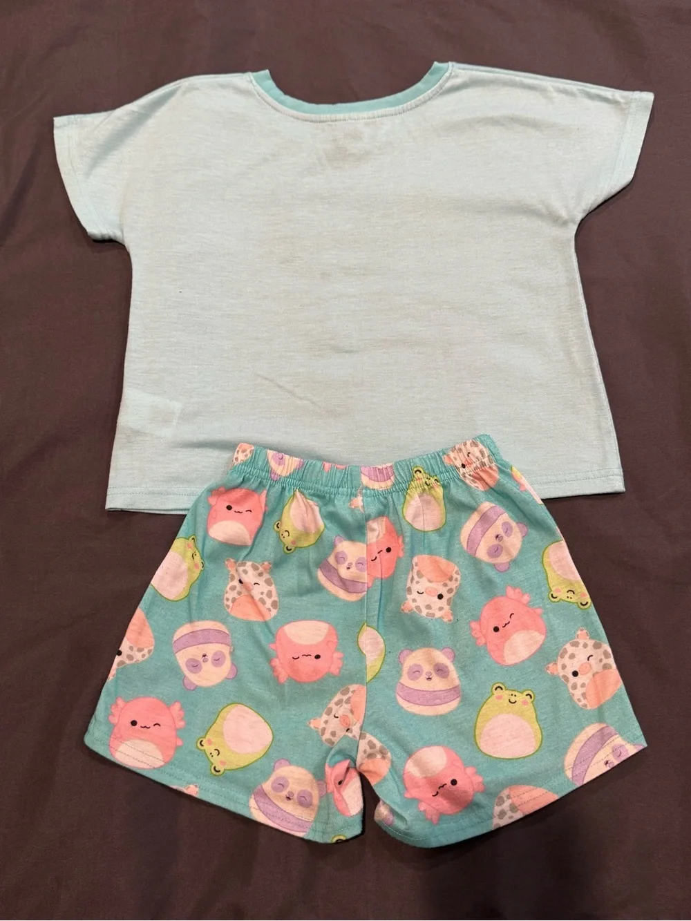 Squishmallows Aqua Short Pajama Set with Pastel Character Prints Sz 6/6x
